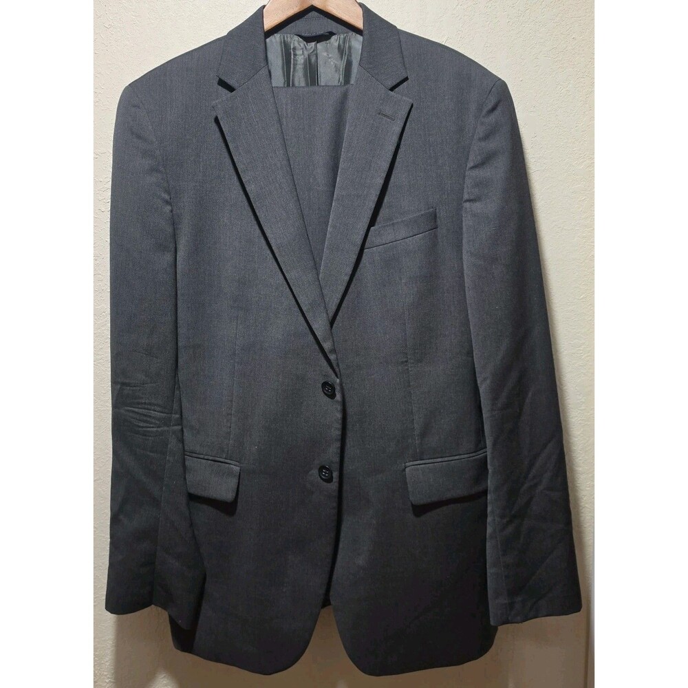 Banana Republic 2 Piece Suit Men 42L Gray Italy Lanificio Wool Formal Pant 36/33